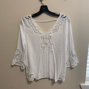White Cotton Top with Lace Detail- Size S